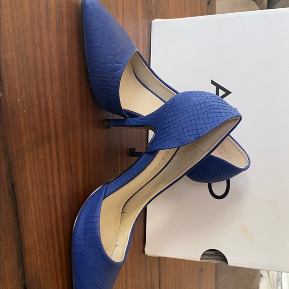 Royal blue snake skin Acadia heels.
